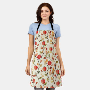 Cream Red Apples Leaves Apron