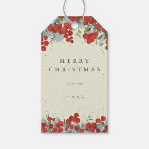 Cream Red Berry+Eucalyptus Christmas/Holiday Gift Tags