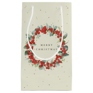 Cream Red Berry+Eucalyptus Christmas/Holiday Small Gift Bag
