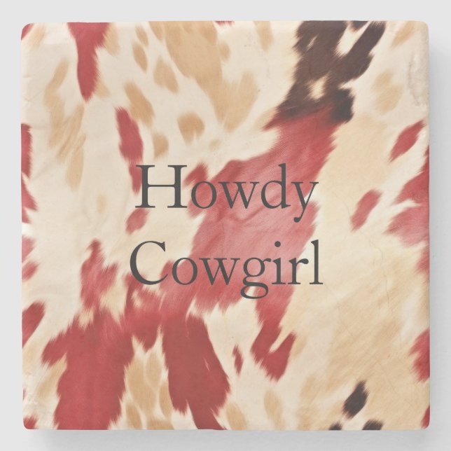 Cream Red Black Cowhide Christmas  Stone Coaster (Front)