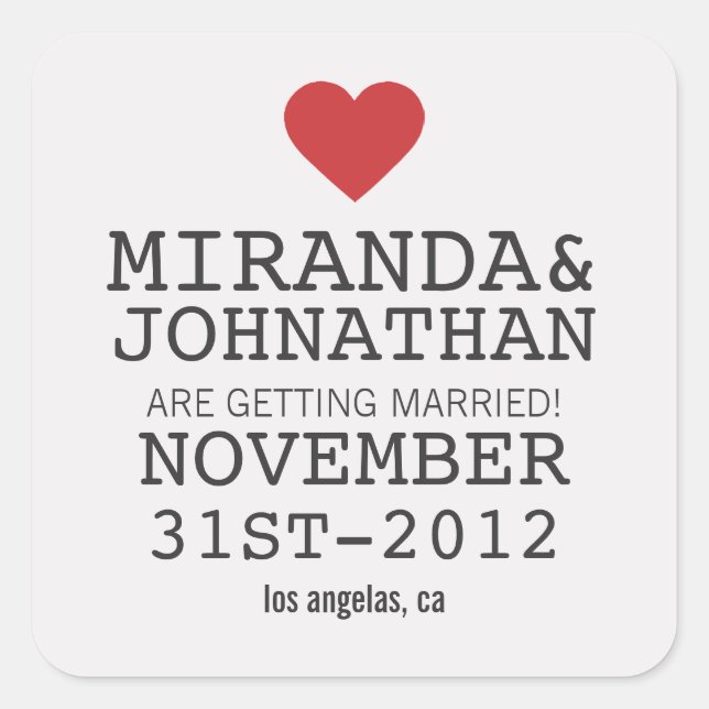 Cream & Red Bold Heart Save The Date Stickers (Front)