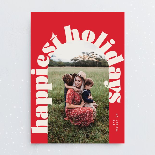 Cream Red Bold Typography Christmas One Photo Holiday Card (Creator Uploaded)