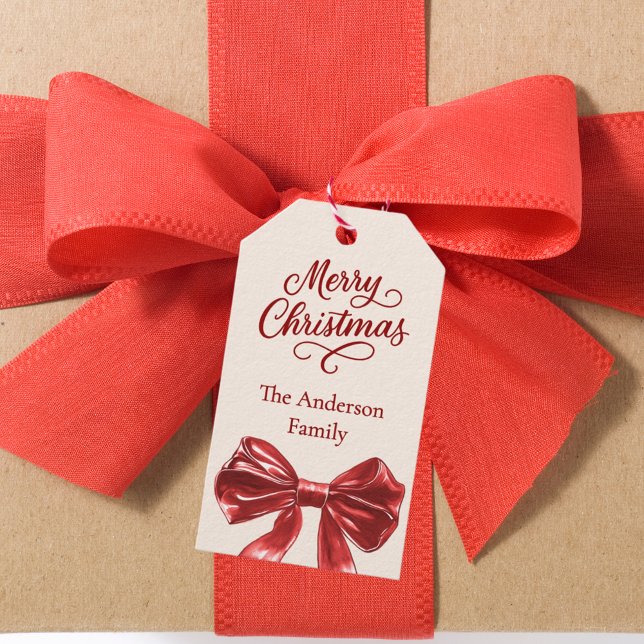 Cream red bow Christmas Gift Tags (Creator Uploaded)
