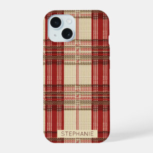 Cream Red Brown Cosy Knit Tartan Plaid iPhone 15 Case