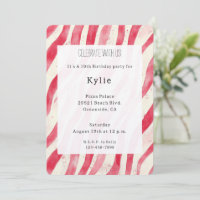 Cream Red Candy Cane Stripes Birthday