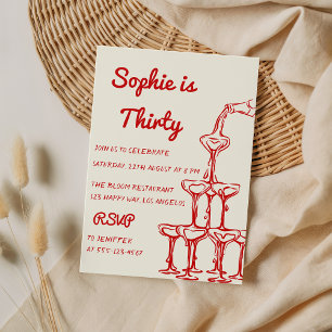 Cream & Red Champagne Tower 30th Birthday Invitation