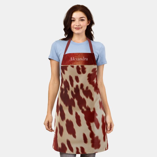 Cream Red Cowhide Christmas Name Apron (Worn)