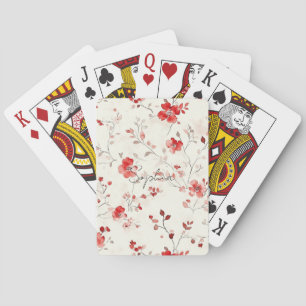 Cream Red Floral Playing Cards