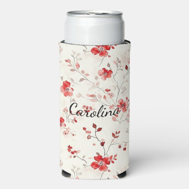 Cream Red Flowers Seltzer Can Cooler (Seltzer Front)