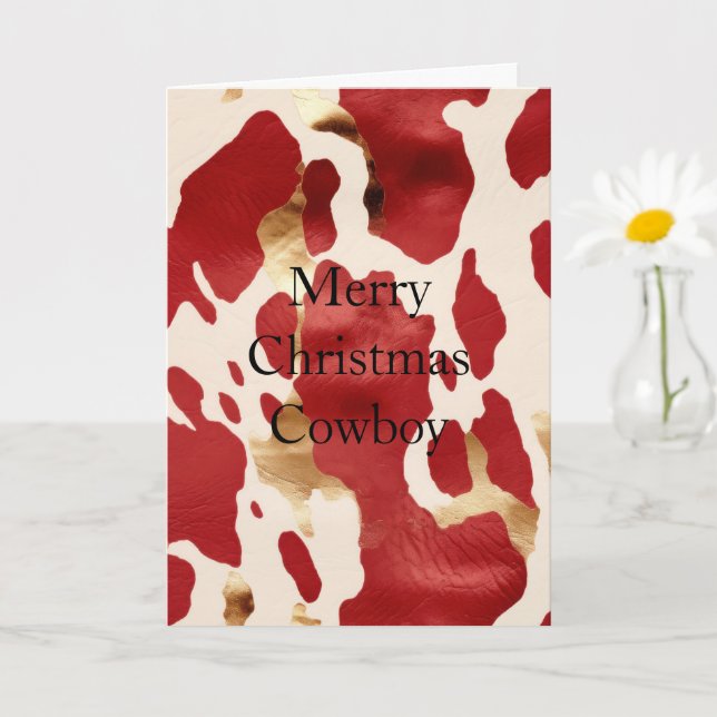Cream Red Gold Western Cow Print Christmas Card (Small Plant)