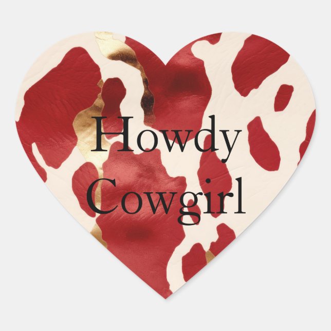 Cream Red Gold Western Cowhide Heart Sticker (Front)