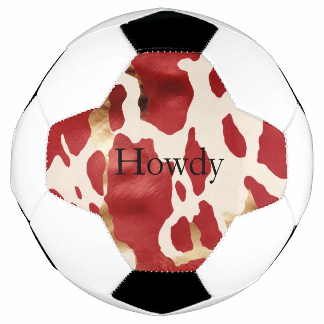 Cream Red Gold Western Cowhide Howdy Soccer Ball (Front)
