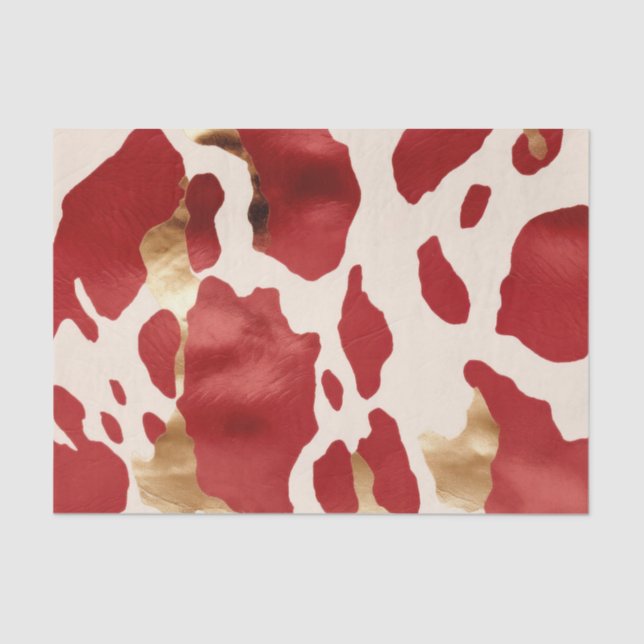 Cream Red Gold Western Cowhide Howdy Tissue Paper (Front)