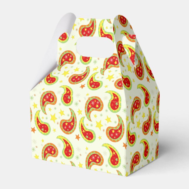 Cream red green Christmas star paisley gift box (Back Side)