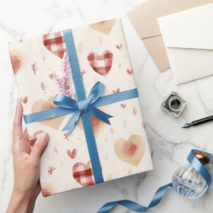 Cream Red Hearts Valentine's Day Wrapping Paper