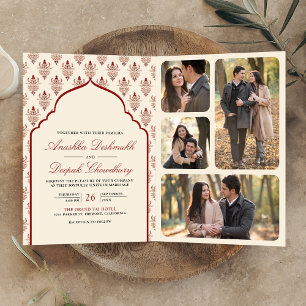 Cream Red Ikat All in One Indian Wedding Invitation