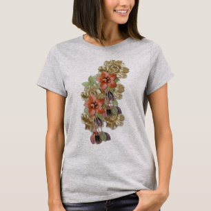 Cream & Red Leather Flowers T-Shirt