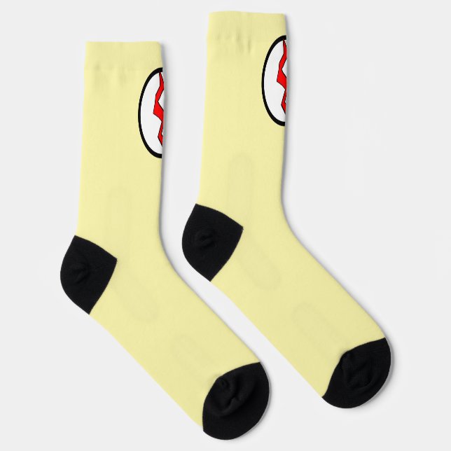 Cream Red Lightning Bolt Superhero Halloween Socks (Right)