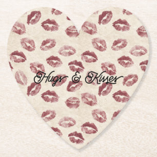 Cream Red Lips Kisses Flirty Love Paper Coaster
