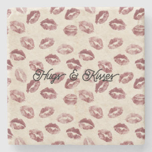 Cream Red Lips Kisses Flirty Love Stone Coaster