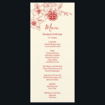 Cream Red Magnolia Chinese Wedding Menu Card<br><div class="desc">This wedding menu card features a red magnolia floral line art branch on a cream background. With custom bride and groom names,  the wedding date and a custom menu text. At the the backside in red are the initials to change.</div>