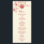 Cream Red Magnolia Chinese Wedding Menu Card<br><div class="desc">This wedding menu card features a red magnolia floral line art branch on a cream background. With custom bride and groom names,  the wedding date and a custom menu text. At the the backside in red are the initials to change.</div>