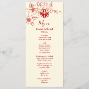 Cream Red Magnolia Chinese Wedding Menu Card