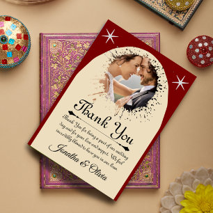 Cream & Red Modern Classic Wedding W Note Thank You Card