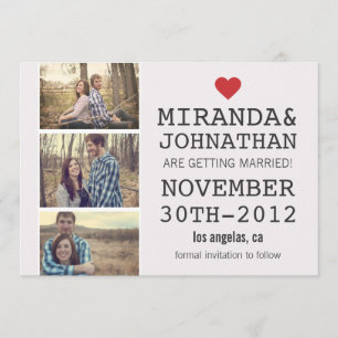 Cream & Red Photo Strip Save The Date Invites