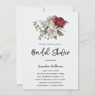 Cream & Red Rose Boho Floral Bouquet Bridal Shower Invitation