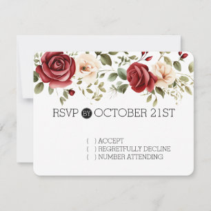 Cream Red Roses Floral RSVP Card