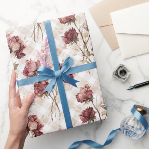 Cream Red Roses Flowers Bridal Shower Wrapping Paper