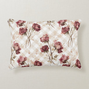 Cream Red Roses Flowers Decorative Cushion