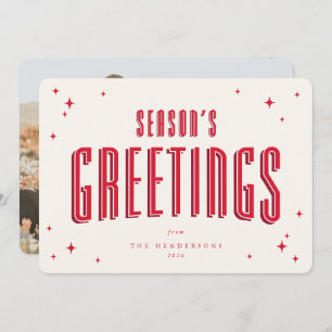 Cream+Red Season's Greeting Retros Stars Photo Holiday Card