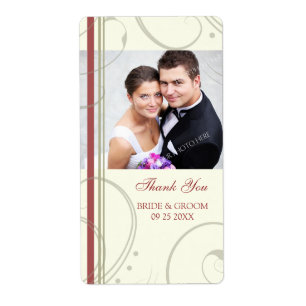 Cream Red Swirls Photo Wedding Labels