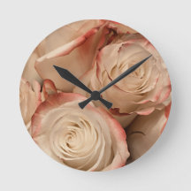 Cream & Red Tipped Roses Round Acrylic Wall Clock