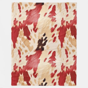 Cream Red Western Cowhide  Fleece Blanket