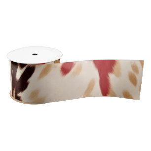 Cream Red Western Cowhide Satin Ribbon