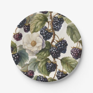 Cream Regal Elegance Blackberry & Blooms Paper Plate