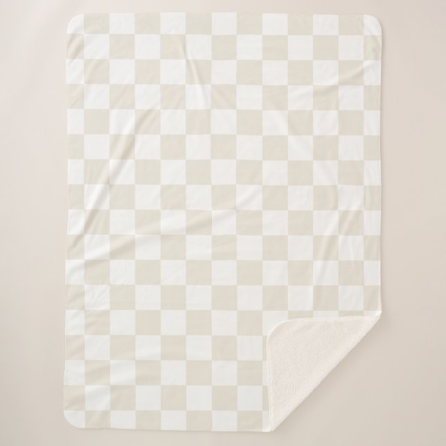 Cream Retro Check Sherpa Blanket (Front)
