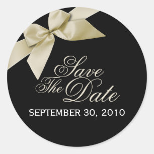 Cream Ribbon Save The Date Wedding Announce Classic Round Sticker