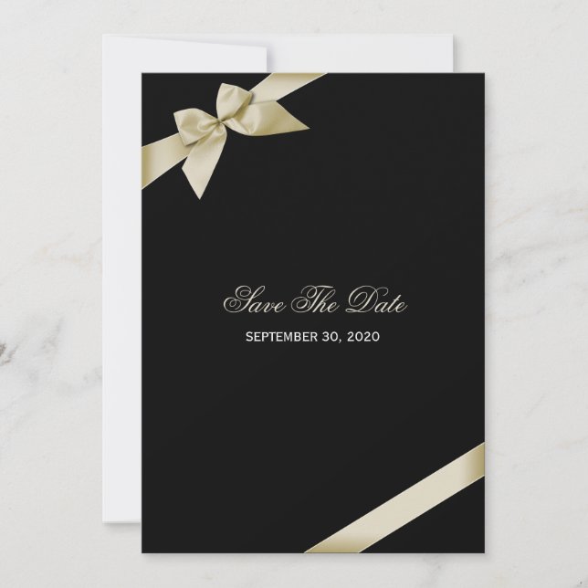 Cream Ribbon Wedding Save The Date (Front)