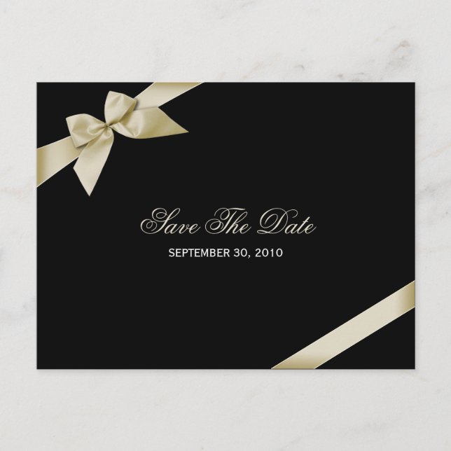 Cream Ribbon Wedding Save the Date 3 Announcement Postcard (Front)