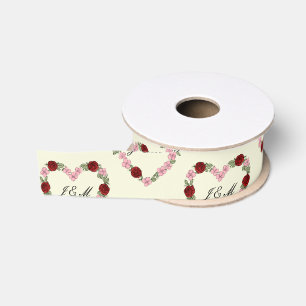 Cream ribbon with a pink and red heart grosgrain ribbon