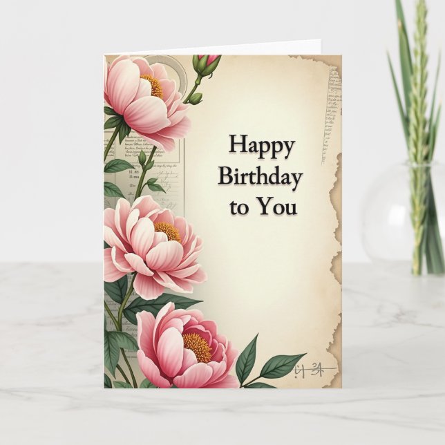 Cream Rose Birthday Card (Front)