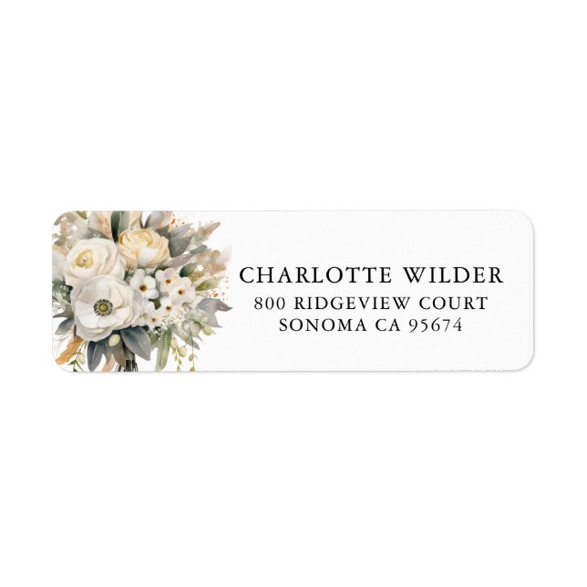 Cream Rose Gold Florals Return Address Label (Front)