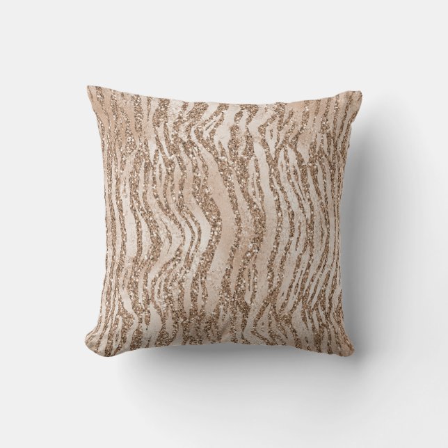 Cream Rose Gold Glitter Zebra Print   Cushion (Front)