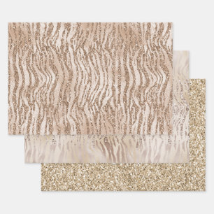 Cream Rose Gold Glitter Zebra Print    Wrapping Paper Sheet