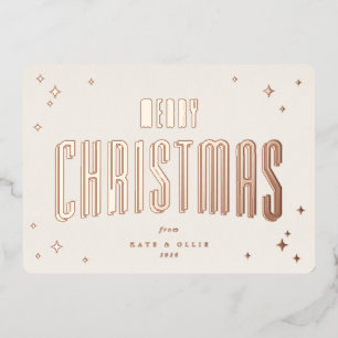 Cream+Rose Gold Merry Christmas Retro Stars Flat Foil Holiday Card