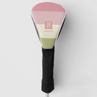 Cream Rose Green Colour Palette Stripes Monogram Golf Head Cover